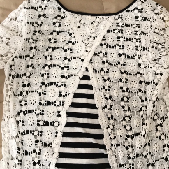 Black and white stripe with lace overlay top - Picture 3 of 6